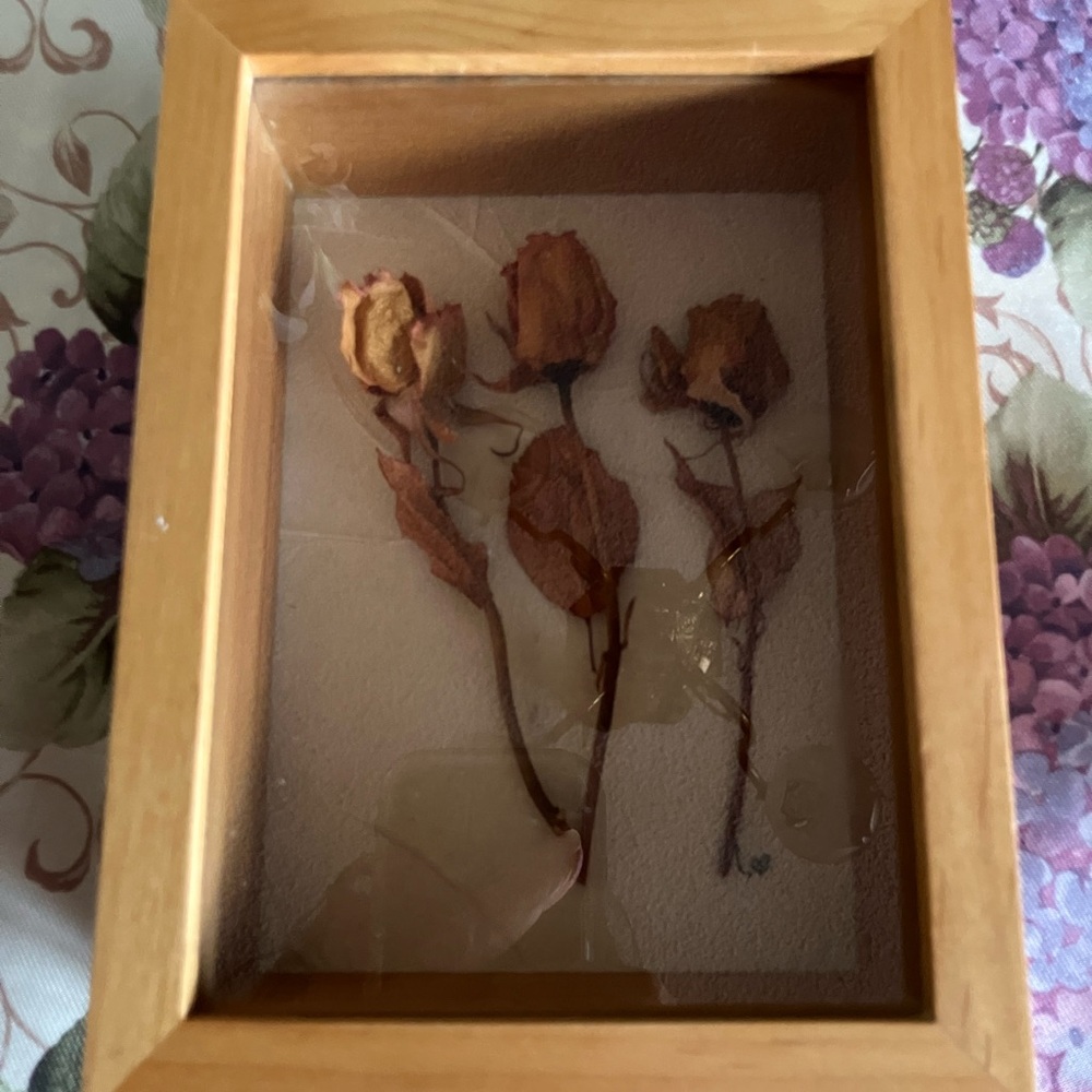 Natural Wood Shadow Box with Dried Roses signed by the artist - Picture 4 of 9